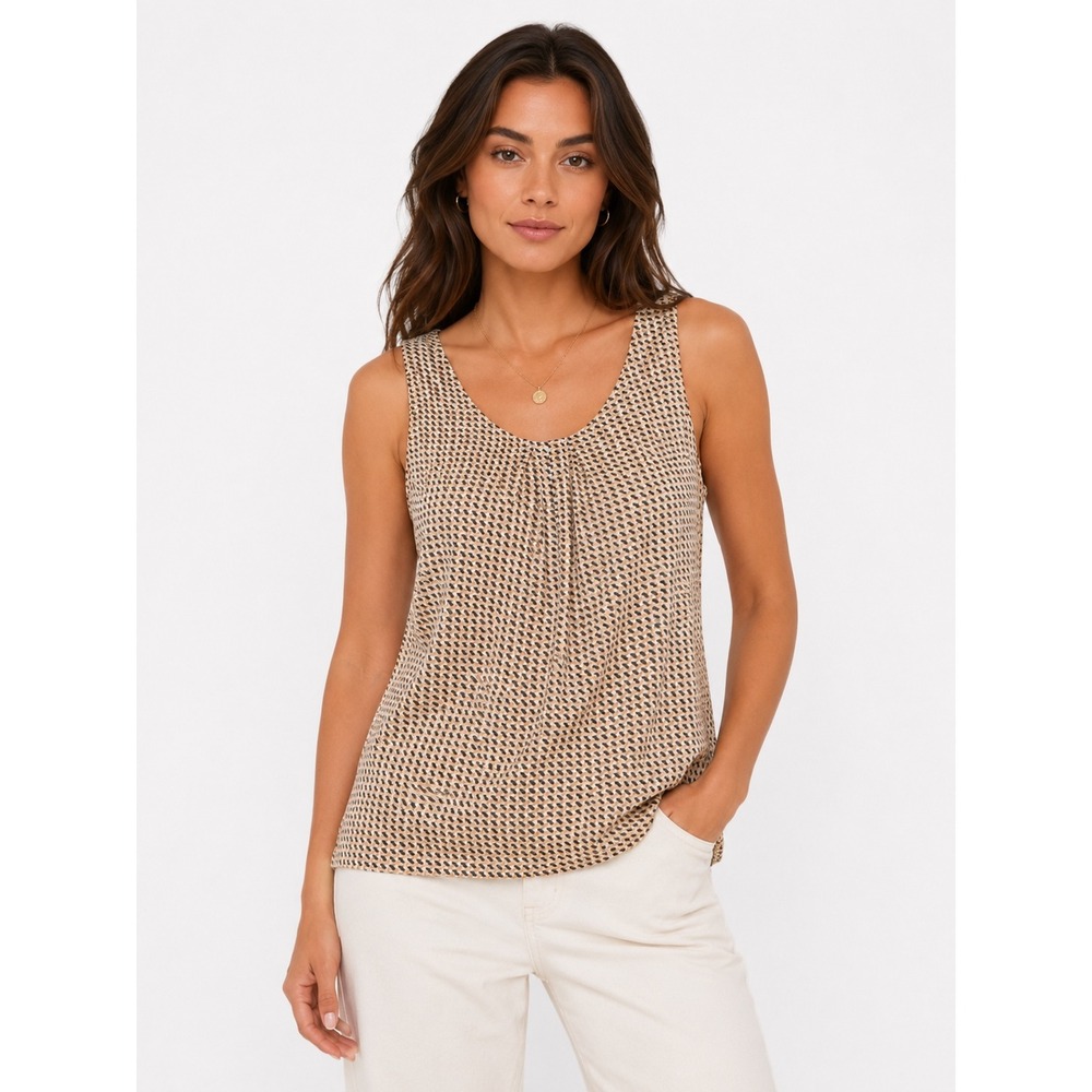 Ann Taylor Tank Topโ Womens XSP Cream Geometric Pleated Shell Officecore Blouse